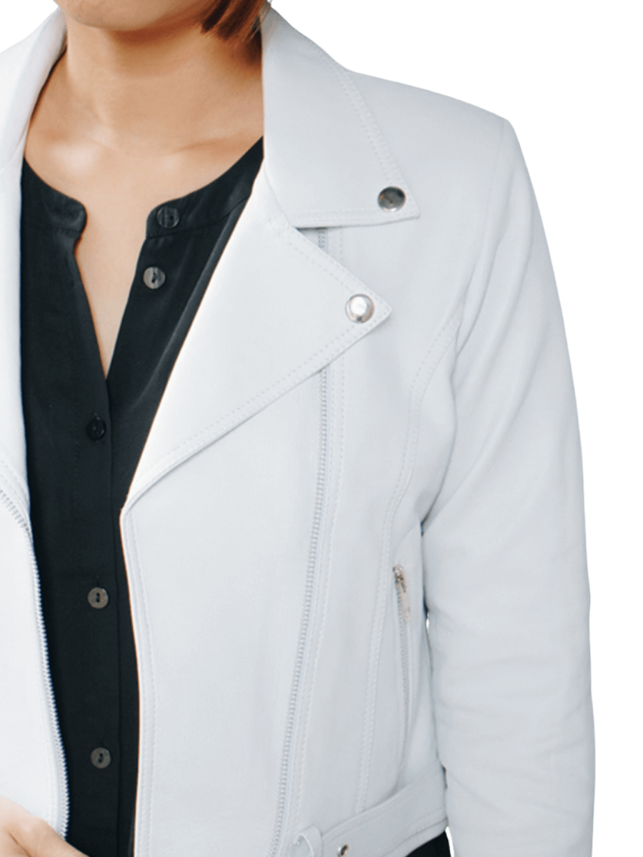 Ivy Biker Leather Jacket White Jacket By Seminyak Leather Bali